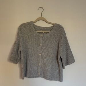 Aerie Soft Grey unREAL Short Sleeve Cardigan Knit Sweater